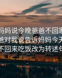 哈哈！妈妈说今晚爸爸不回家成了笑点，爸爸对我说告诉妈妈今天晚上我不回来吃饭改为转述句